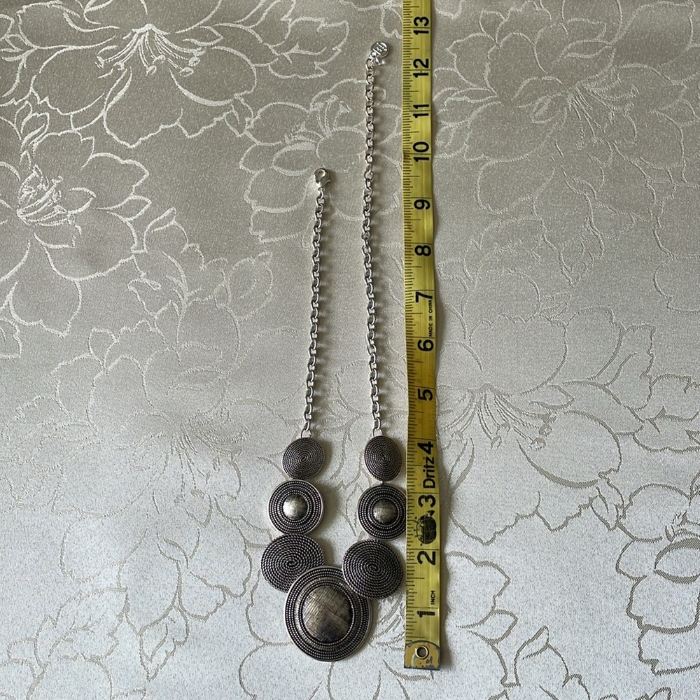 Silver Statement Necklace With Textured Circular … - image 5